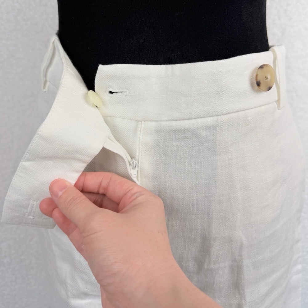MASSIMO DUTTI • White 100% Linen High-Waisted Wide Leg Trouser Pants, 2 - Picture 6 of 13